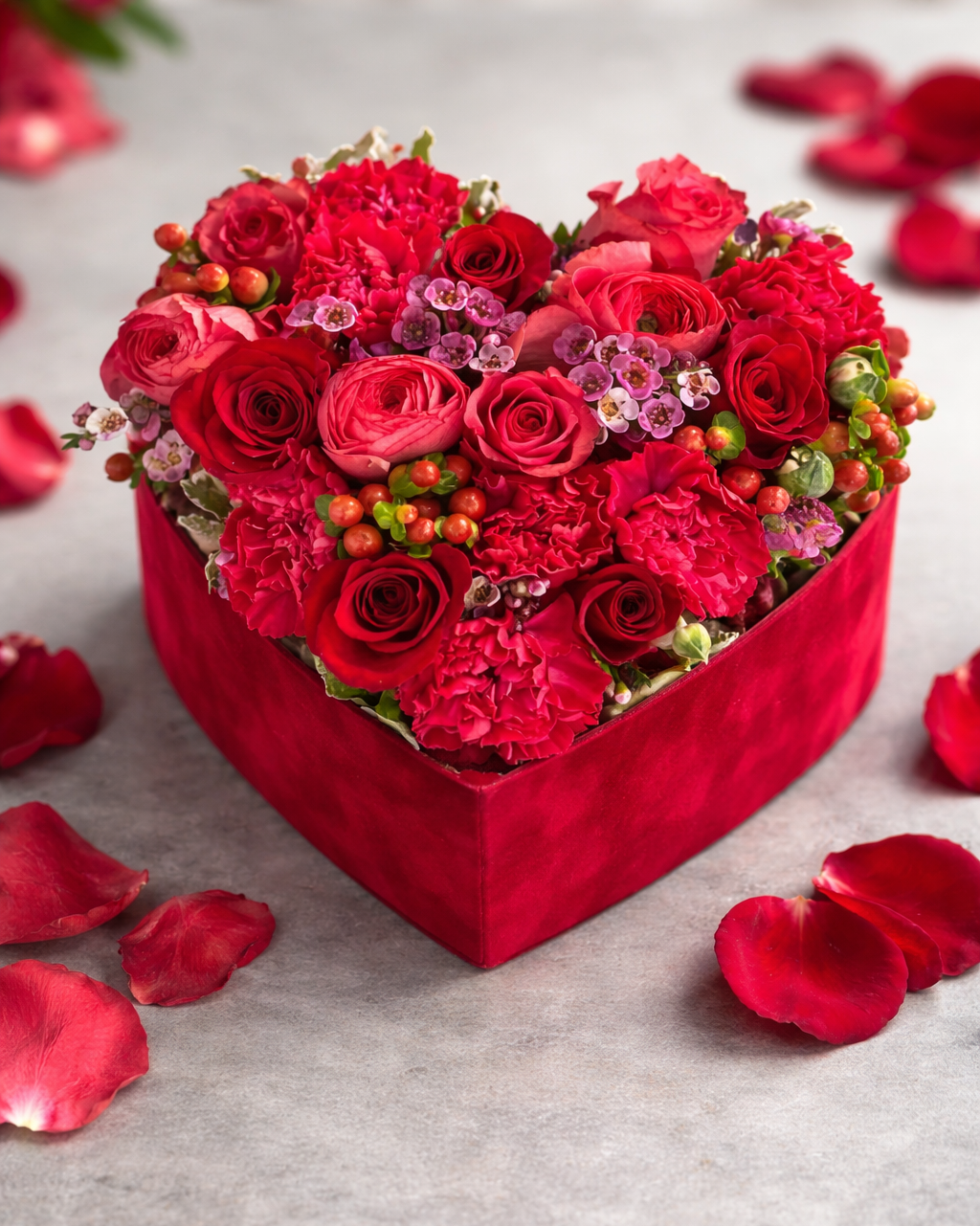 Premium arrangement in a velvet red box “A HEART FULL OF LOVE”