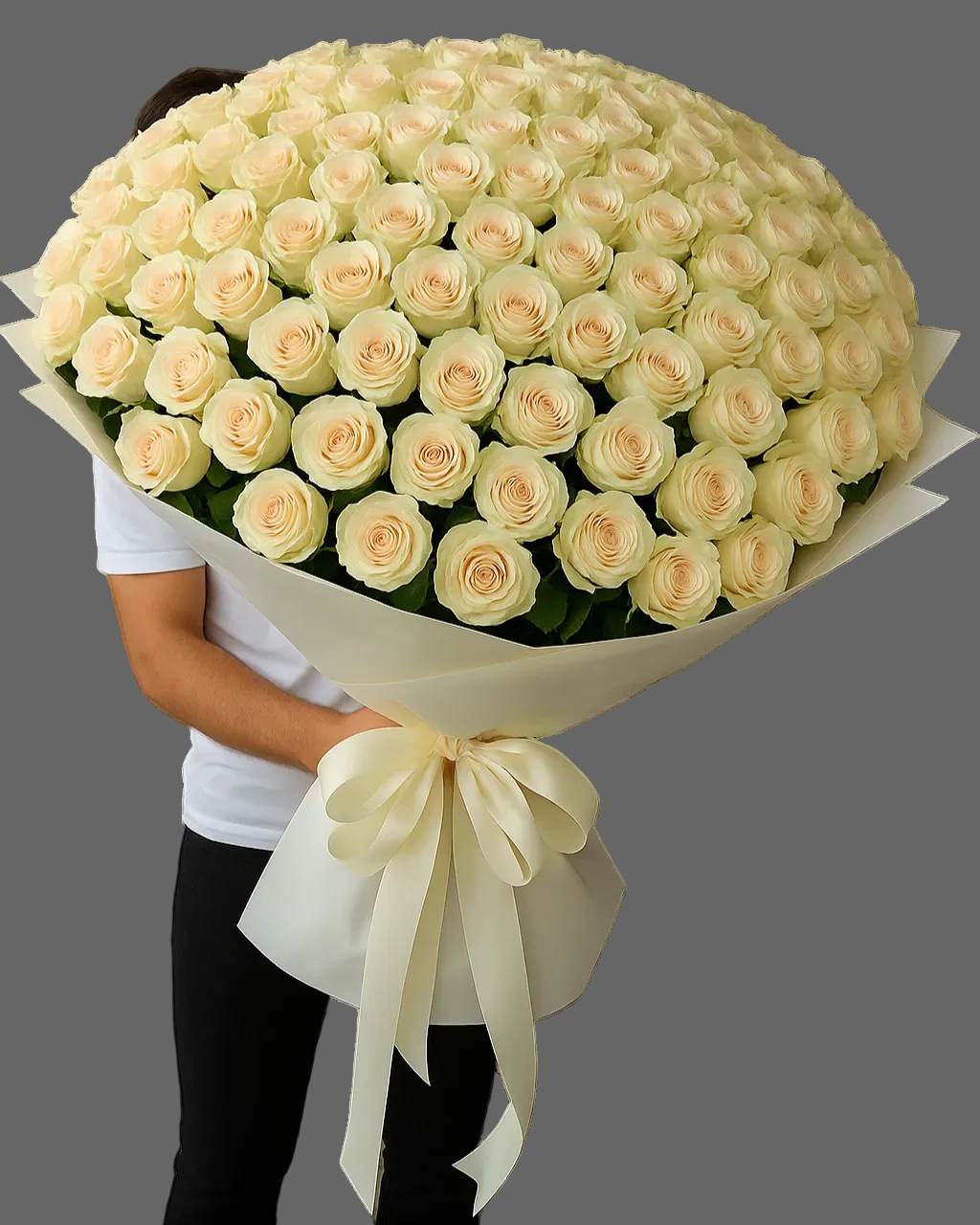 PEARL EDITION bouquet with white roses, luxury round arrangement available in multiple sizes, fresh flower delivery in Miami and Sunny Isles.
