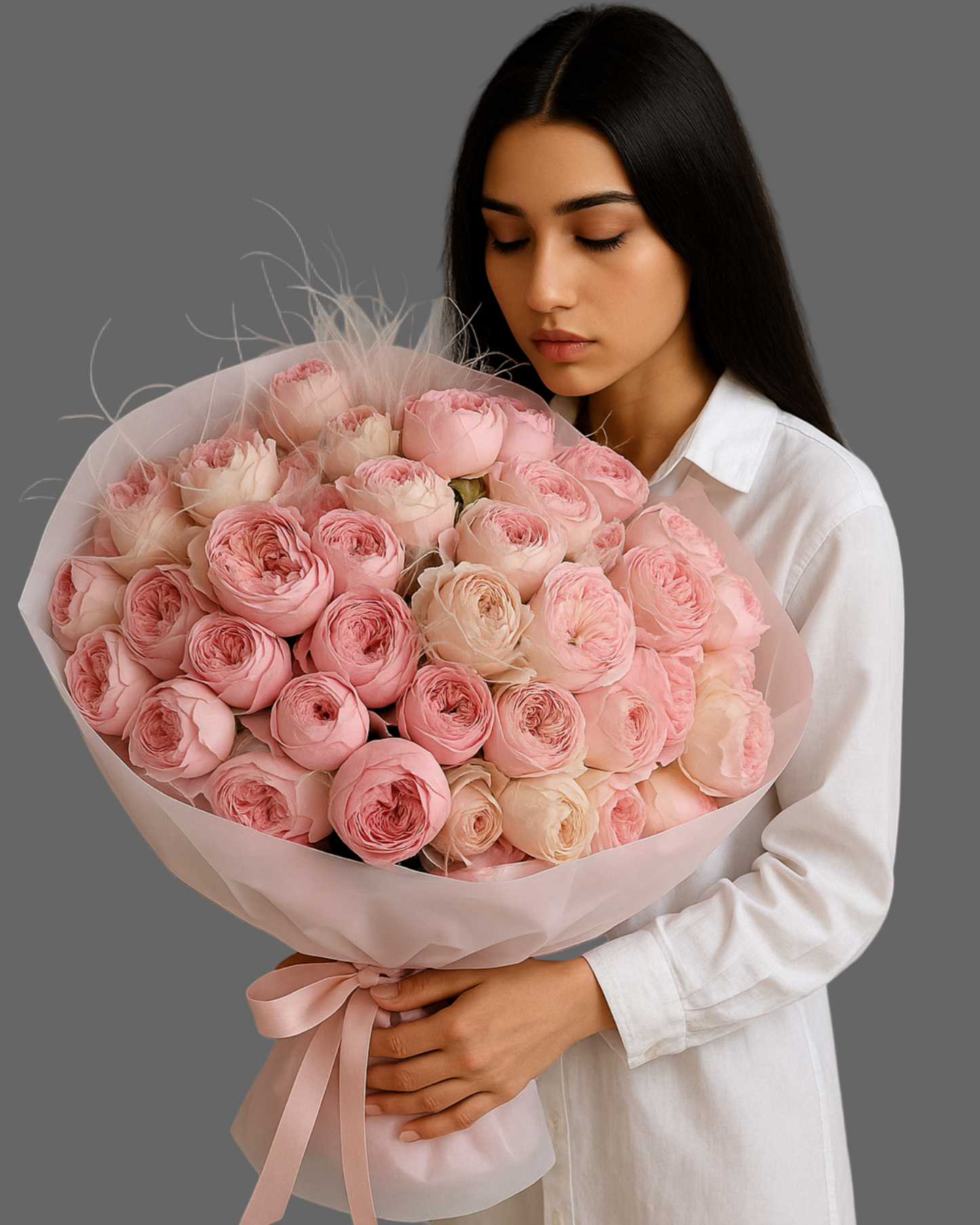 Premium pink bouquet “Romance in Pink” — luxury garden roses, pastel tones, same-day flower delivery in Miami & Sunny Isles.