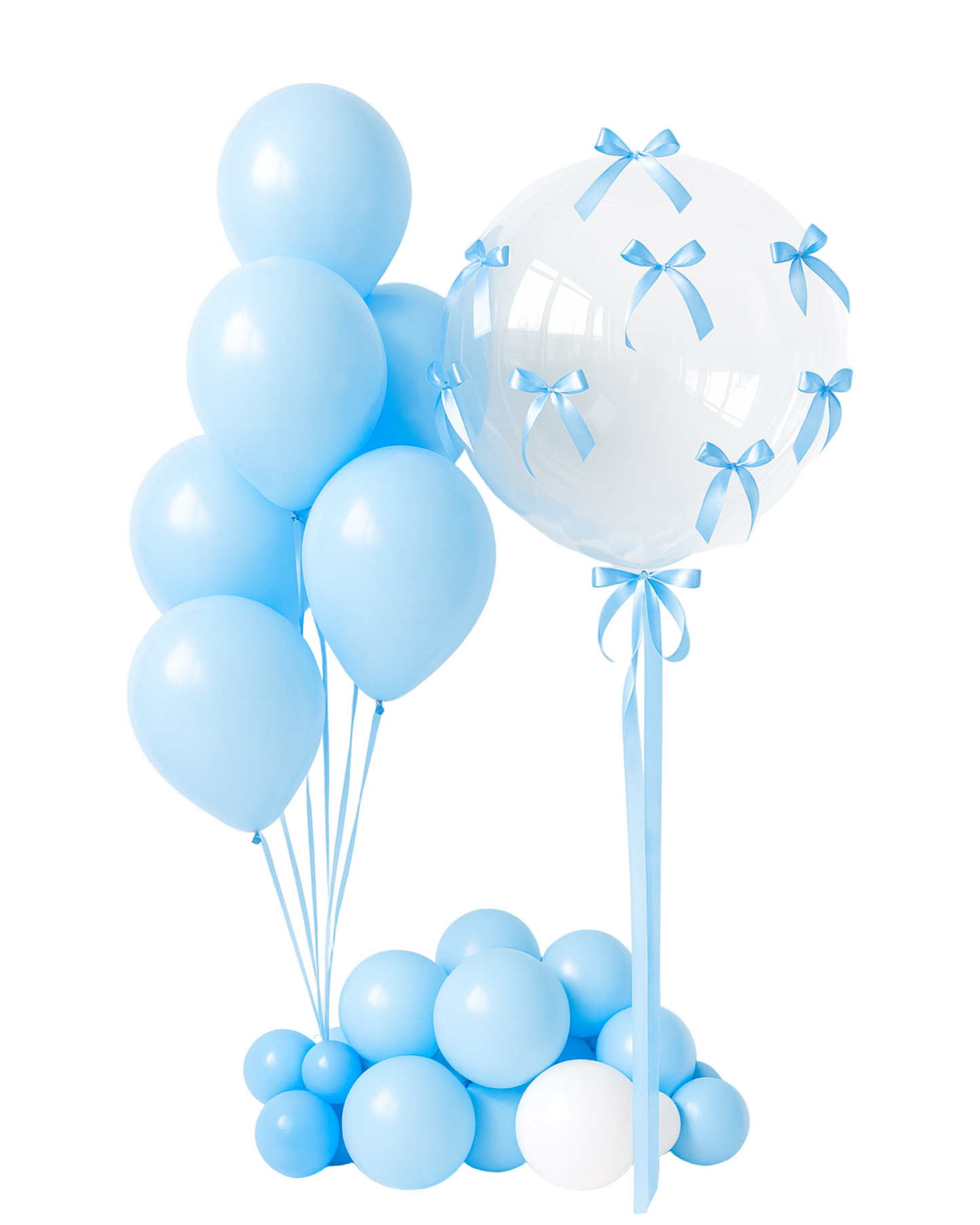 Gift Balloon Set “Welcome Home Baby Boy ” — Blue Transparent Balloons with Bows