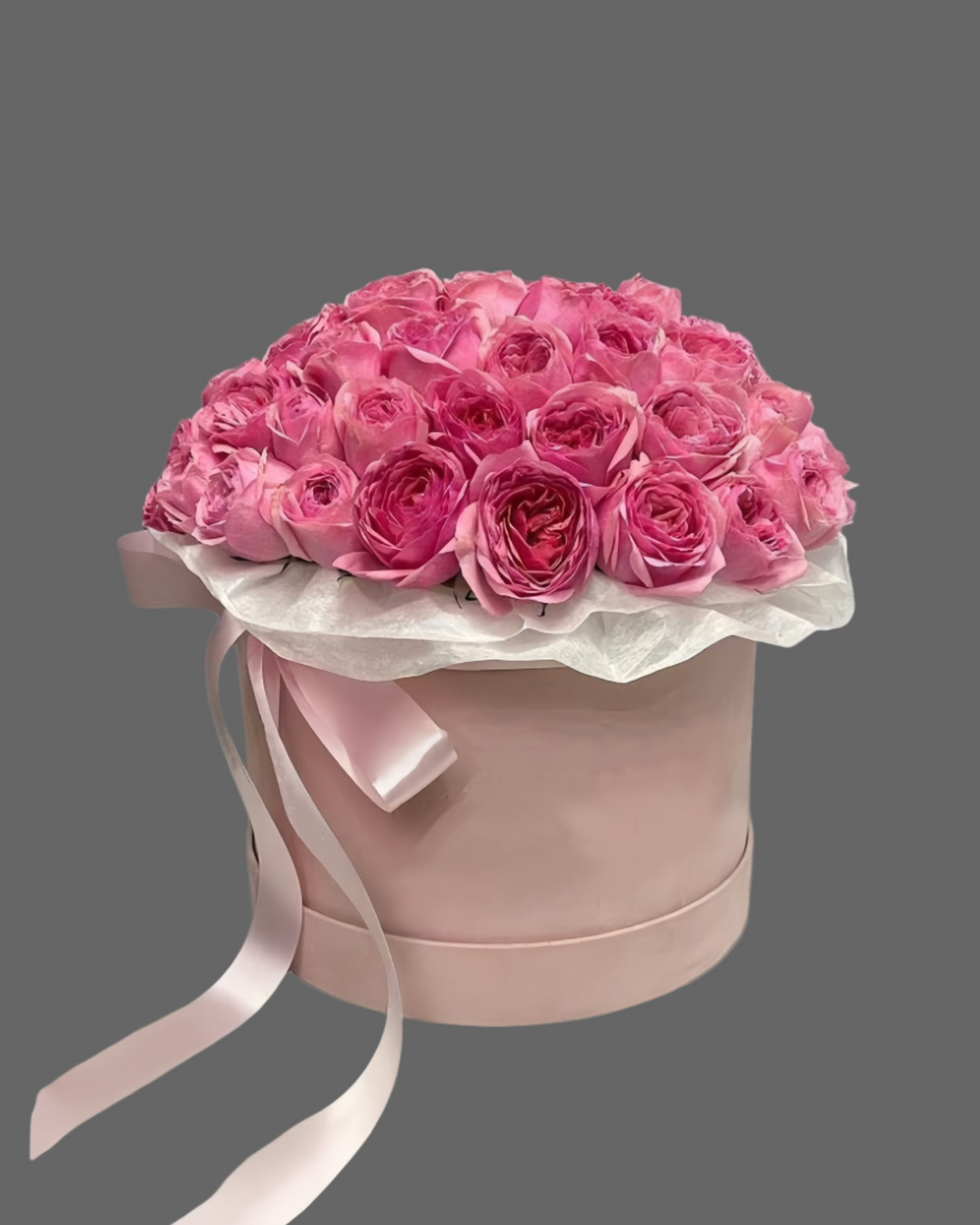 Premium flower box "Pink Velvet" with deep pink roses in a luxury velvet hat box. Elegant bouquet perfect for birthdays, anniversaries, weddings, Valentine’s Day, and romantic occasions. Available in different sizes: 51, 75, 101, and 201 stems. Same-day and next-day flower delivery in Miami, Miami Beach, North Miami, Sunny Isles Beach, Aventura, Hallandale Beach, Hollywood FL, Brickell, Downtown Miami, Bal Harbour, Surfside, and Golden Beach.