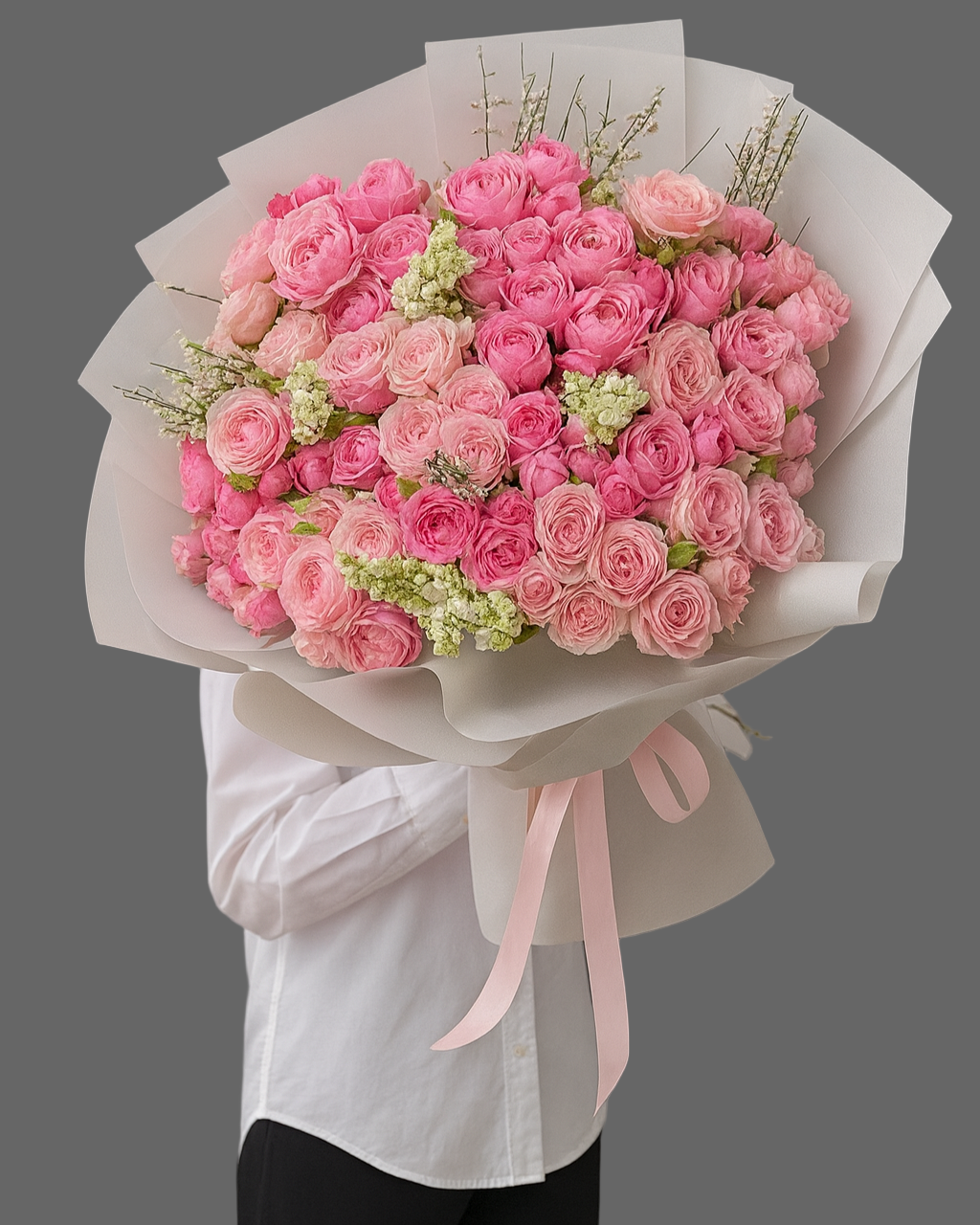 “Premium bouquet SWEET RASPBERRY with deep pink roses, luxury romantic flowers for delivery in Miami and Sunny Isles.”
