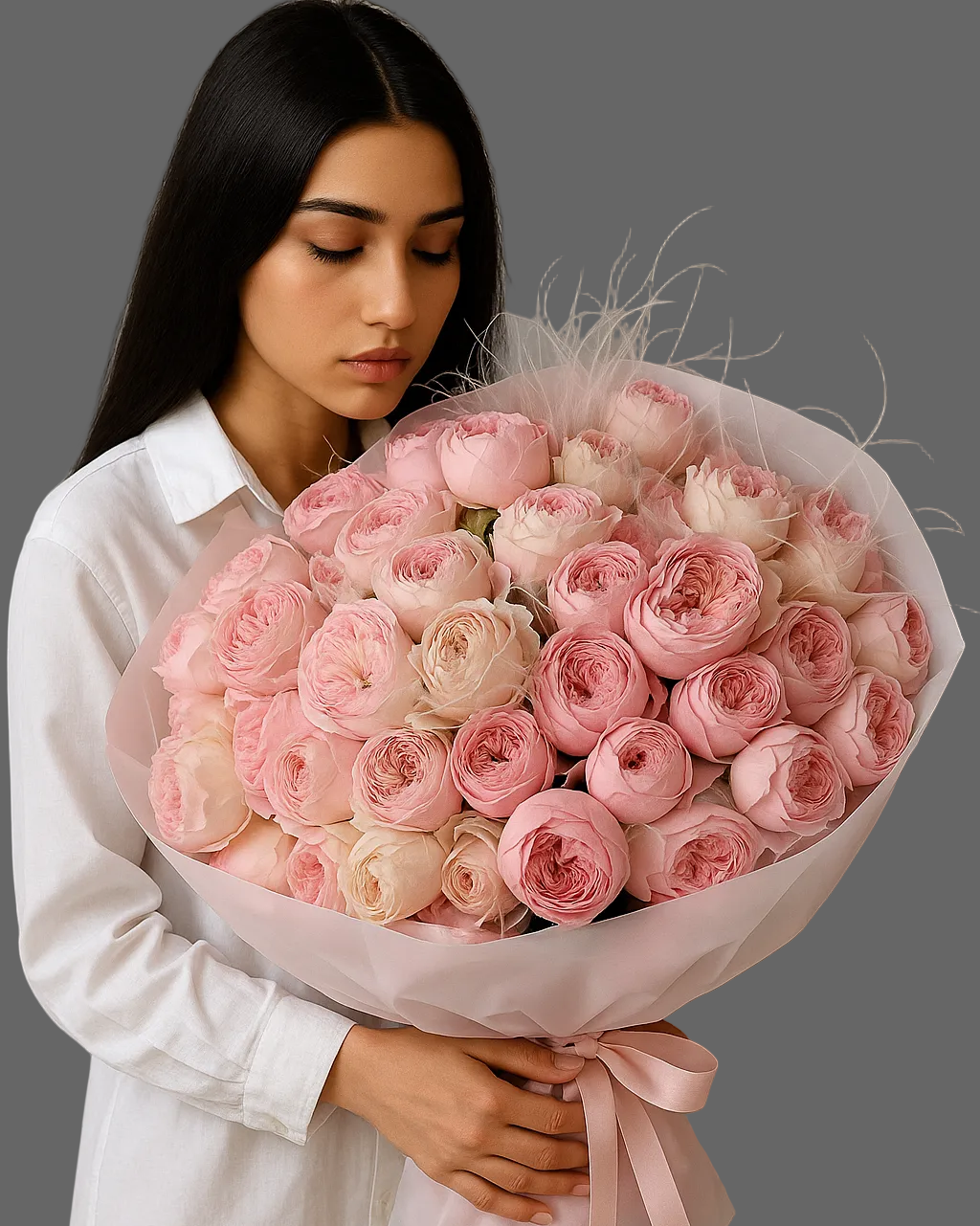 Premium pink bouquet “Romance in Pink” — luxury garden roses, pastel tones, same-day flower delivery in Miami & Sunny Isles.