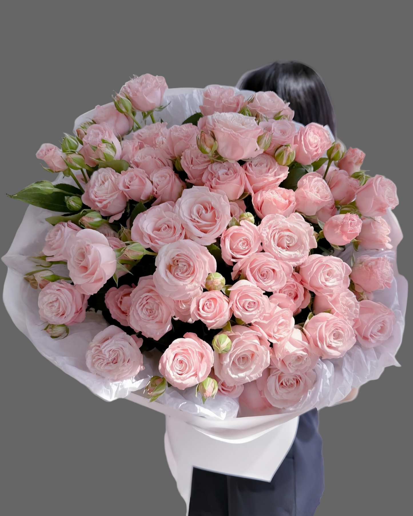 “Bouquet Sensacion with lush pink spray roses, premium romantic bouquet available for same-day delivery in Miami and Sunny Isles.”