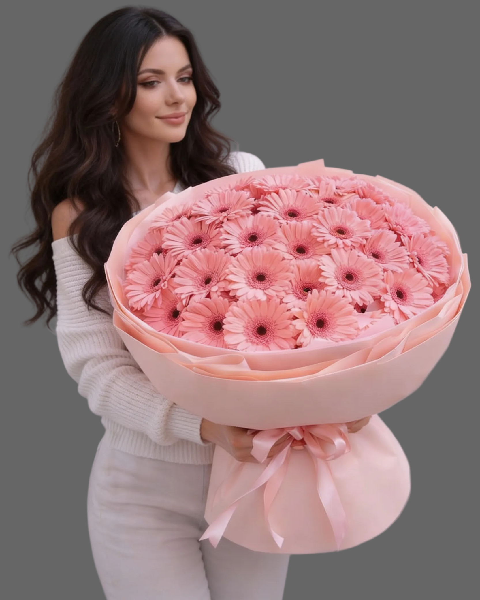 “Bouquet Pure Pink Delight with pink gerberas, luxury pastel flowers available for same-day or next-day delivery in Miami and Sunny Isles.”
